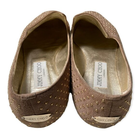 Jimmy Choo | Wheel Studded Suede Smoking Slipper Loafers Tan Sz 38/US 8 - Picture 3 of 8